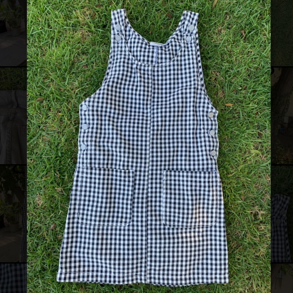 Gingham Print Overall Dress